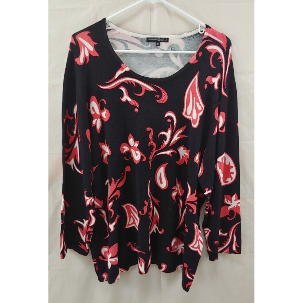 Pierre New York Womens Sweater Top 2X Floral Paisley Black Pink Pullover